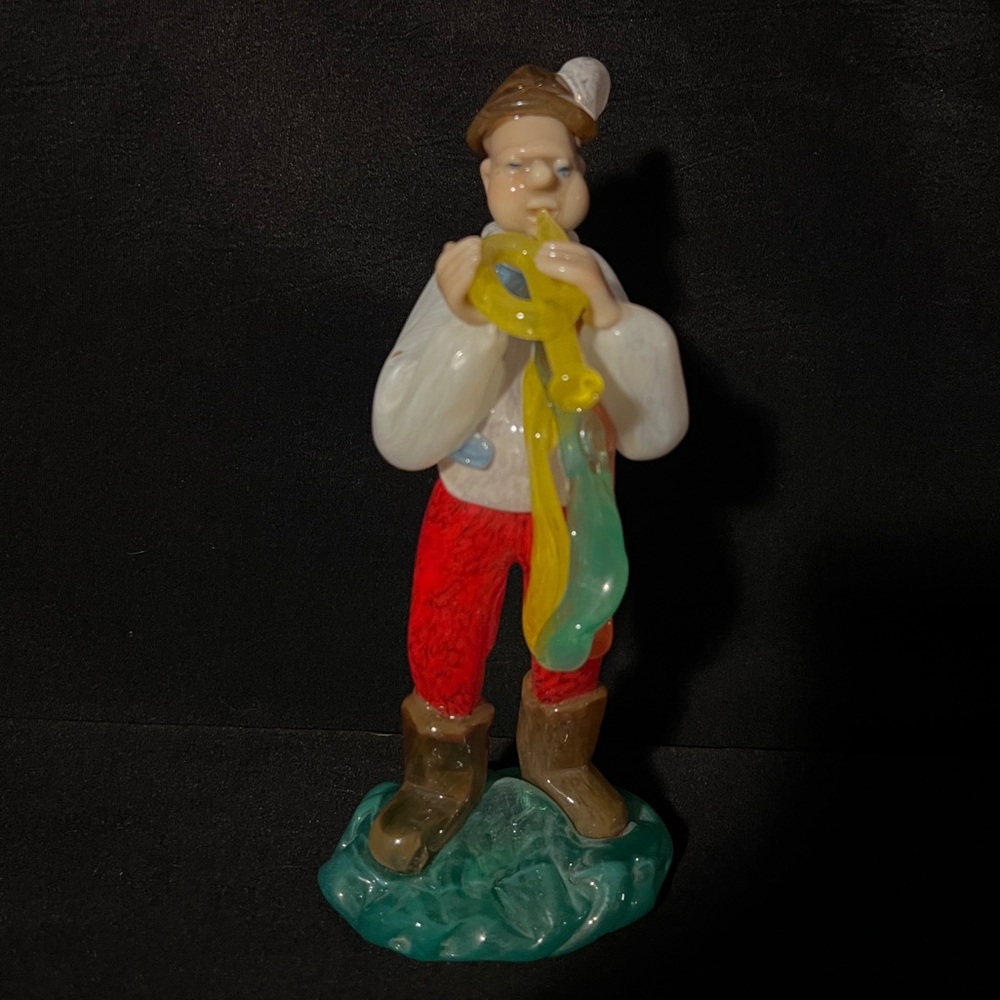 Vintage Zelezny Brod Sklo Czech Bohemian Blown Art Glass Horn Playing Musician
